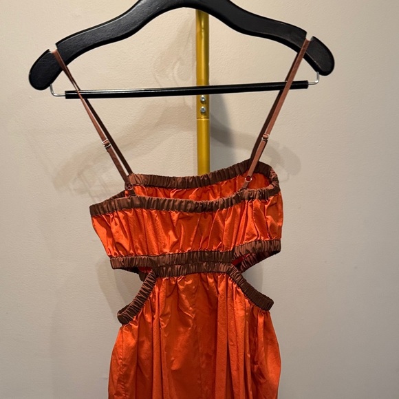 Forever 21 Vibrant Orange and Brown trim fall sundress NWOT S - Picture 5 of 11